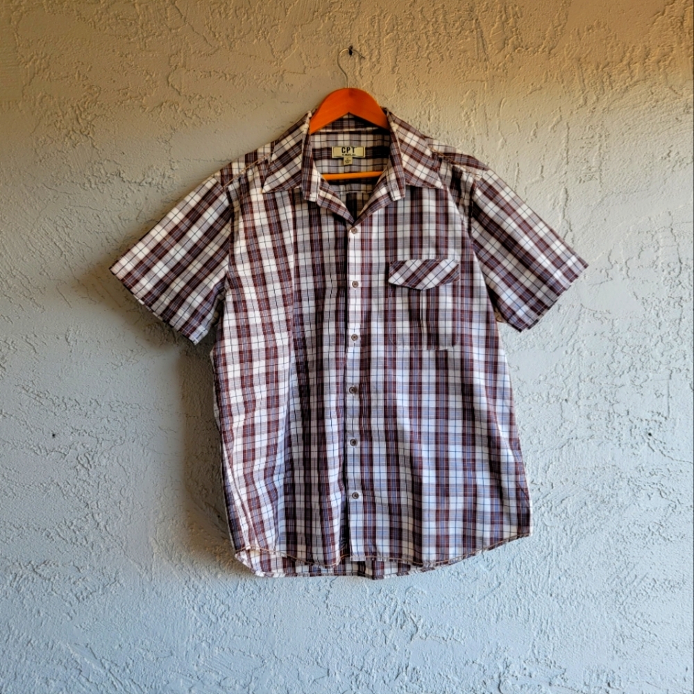 CPT Brown Plaid Cotton Men's Shirt Size XL